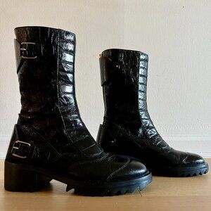 Tamara Mellon Black Wanderer Calf Boot (Patent Leather)